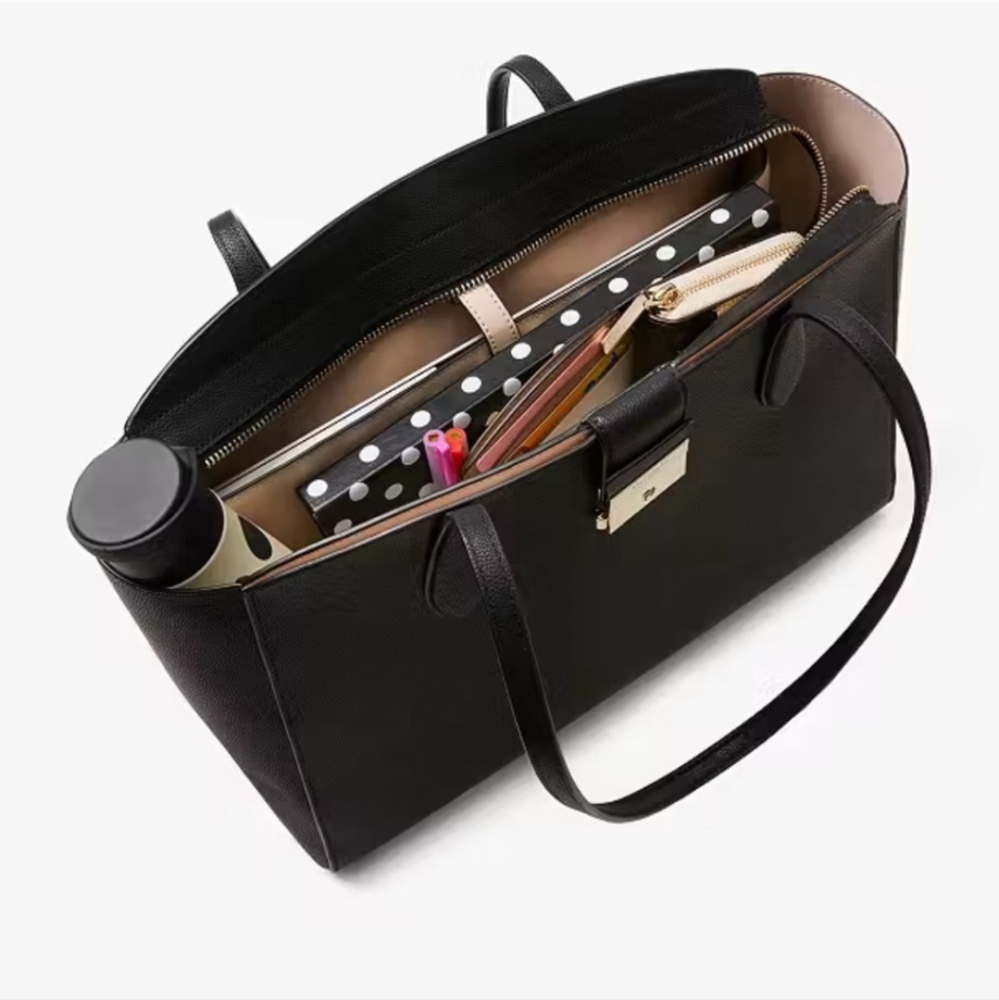 NWT Kate Spade Voyage Large Work Black Leather Tote Bag GORGEOUS - Picture 3 of 6
